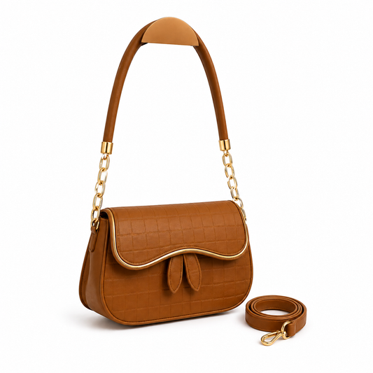 Honey Brown Leather Shoulder Bag for Girls